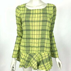 Fenini Plaid‎ Blouse Top Cotton Scoop neck